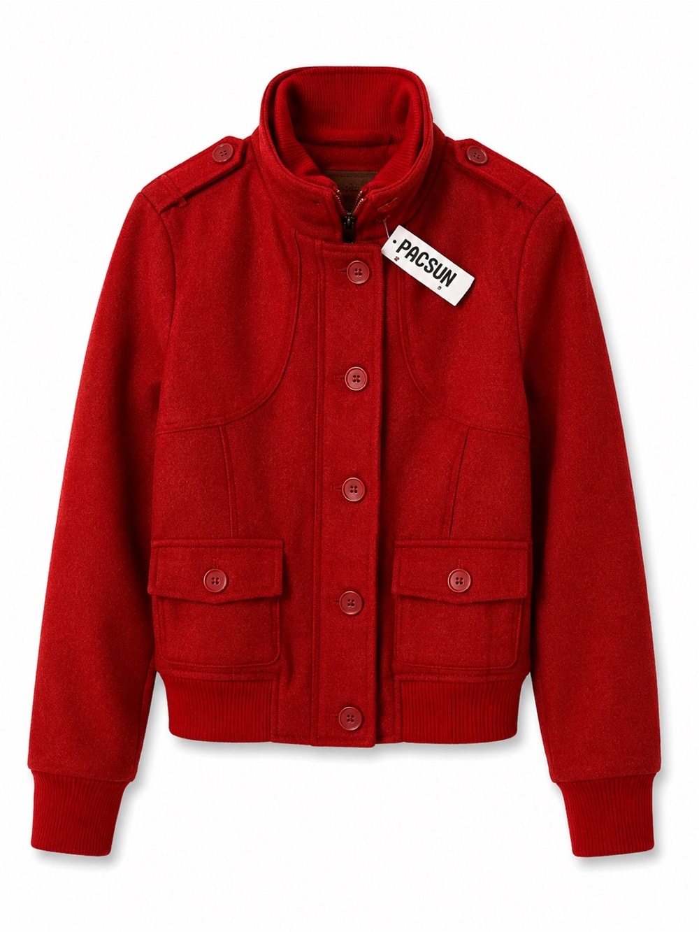 PacSun Sound & Matter Red Military Moto Jacket Size L NWT Cropped Utility Y2K